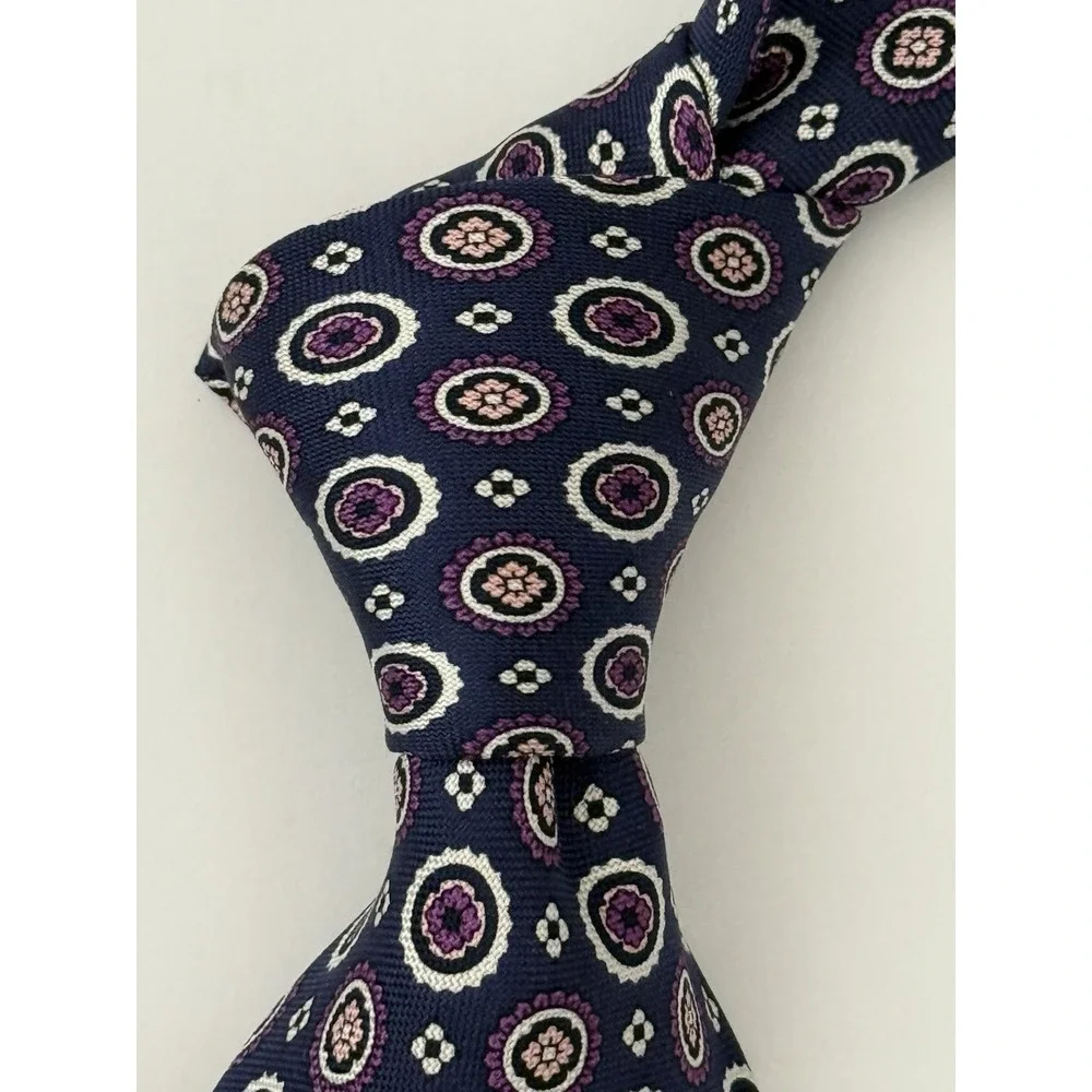 Daniel CREMIEUX 100% Silk Tie Blue Purple White‎ Floral Geometric USA Made EUC